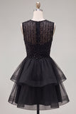 Sparkly Yellow A-Line Illusion Neck Beaded Tiered Short Homecoming Dress