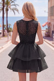 Sparkly Yellow A-Line Illusion Neck Beaded Tiered Short Homecoming Dress