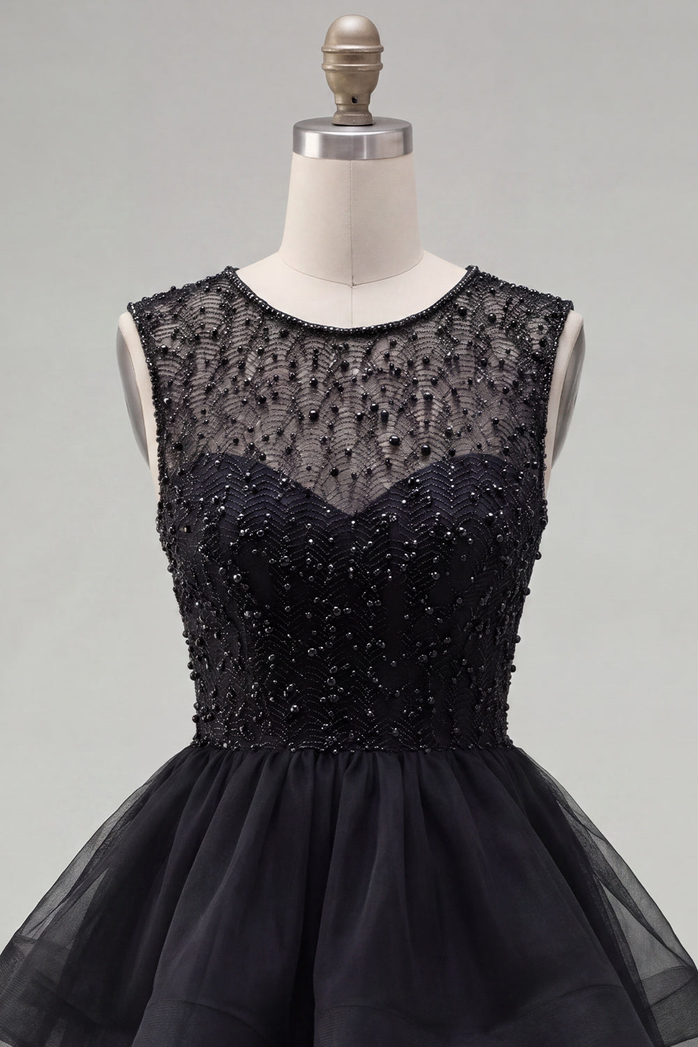 Sparkly Yellow A-Line Illusion Neck Beaded Tiered Short Homecoming Dress