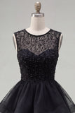 Sparkly Yellow A-Line Illusion Neck Beaded Tiered Short Homecoming Dress