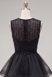 Sparkly Yellow A-Line Illusion Neck Beaded Tiered Short Homecoming Dress
