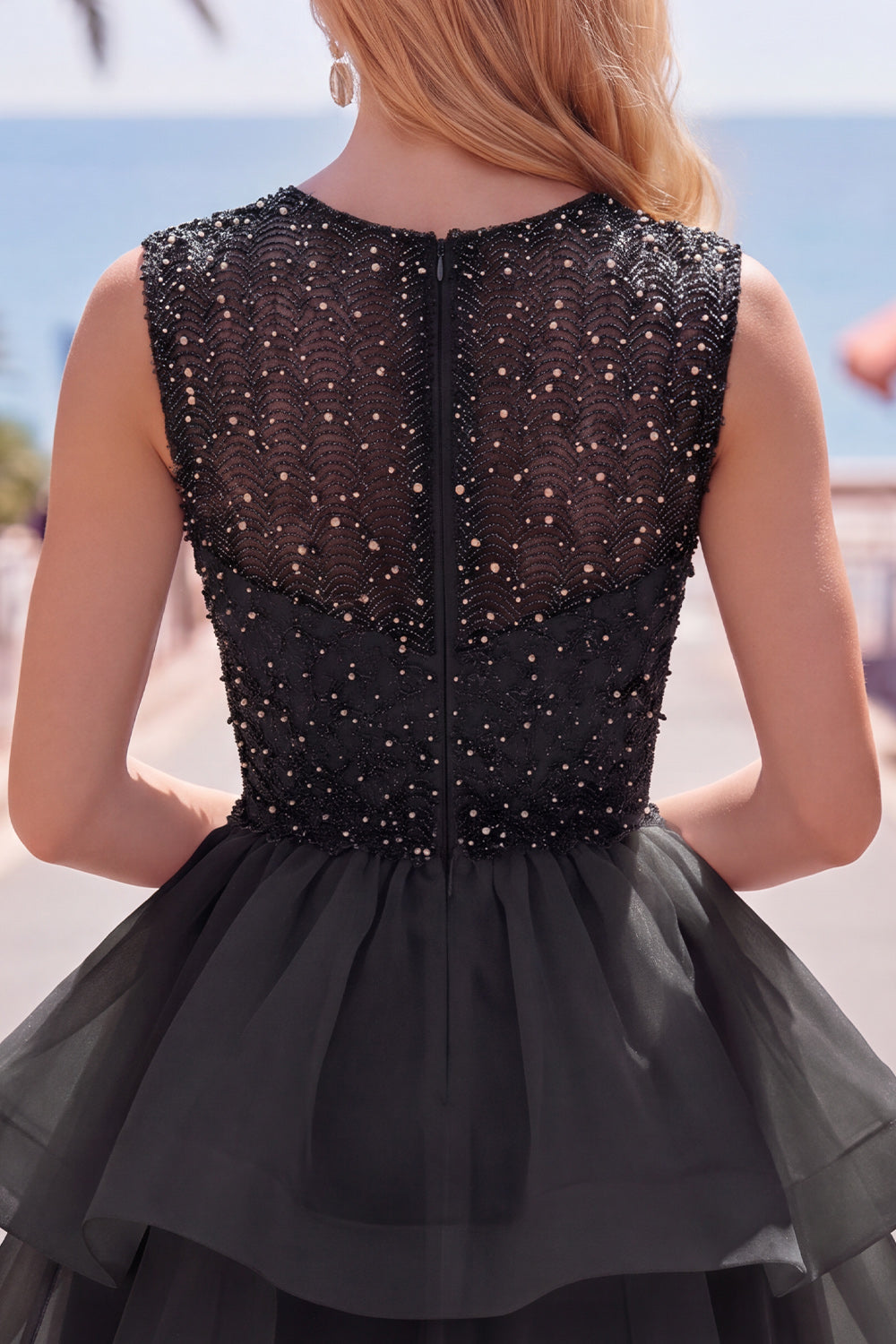 Sparkly Yellow A-Line Illusion Neck Beaded Tiered Short Homecoming Dress