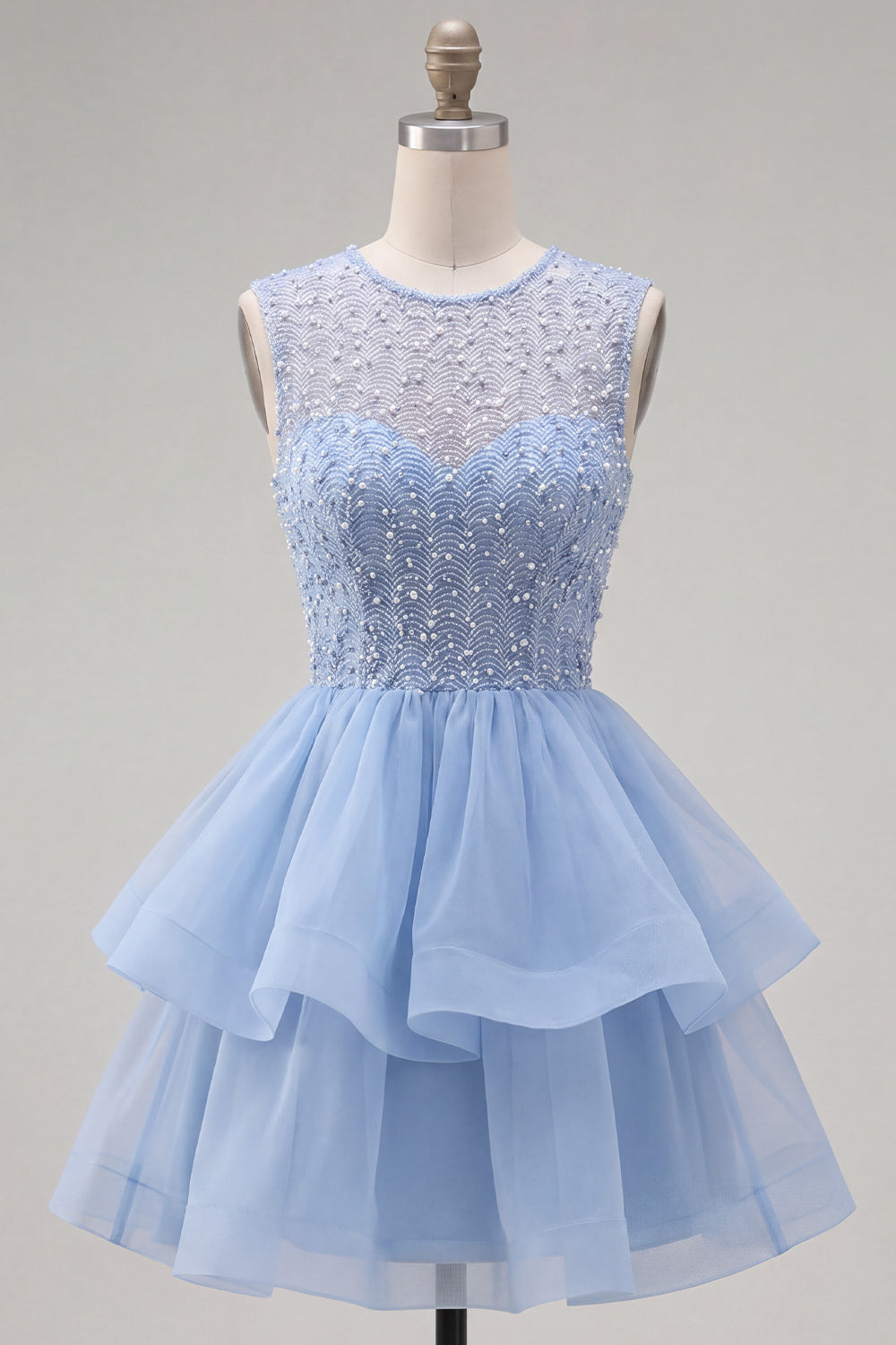 Sparkly Yellow A-Line Illusion Neck Beaded Tiered Short Homecoming Dress