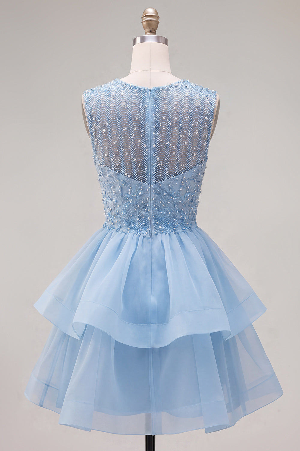 Sparkly Yellow A-Line Illusion Neck Beaded Tiered Short Homecoming Dress
