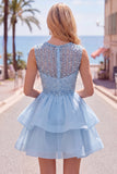 Sparkly Yellow A-Line Illusion Neck Beaded Tiered Short Homecoming Dress
