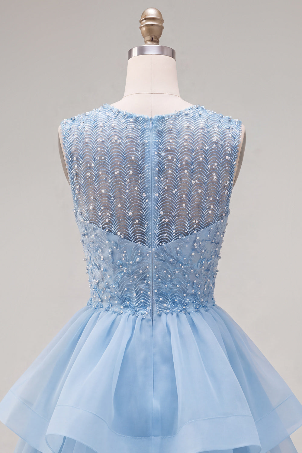 Sparkly Yellow A-Line Illusion Neck Beaded Tiered Short Homecoming Dress