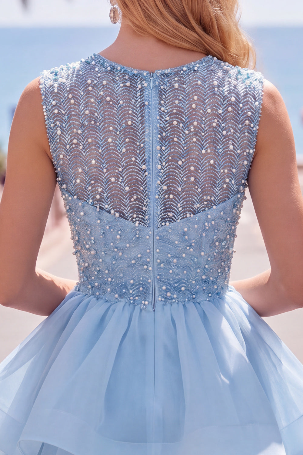 Sparkly Yellow A-Line Illusion Neck Beaded Tiered Short Homecoming Dress