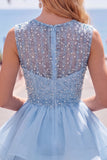 Sparkly Yellow A-Line Illusion Neck Beaded Tiered Short Homecoming Dress