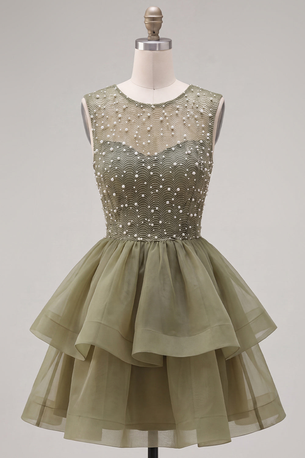 Sparkly Yellow A-Line Illusion Neck Beaded Tiered Short Homecoming Dress