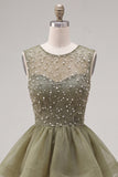Sparkly Yellow A-Line Illusion Neck Beaded Tiered Short Homecoming Dress