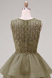 Sparkly Yellow A-Line Illusion Neck Beaded Tiered Short Homecoming Dress