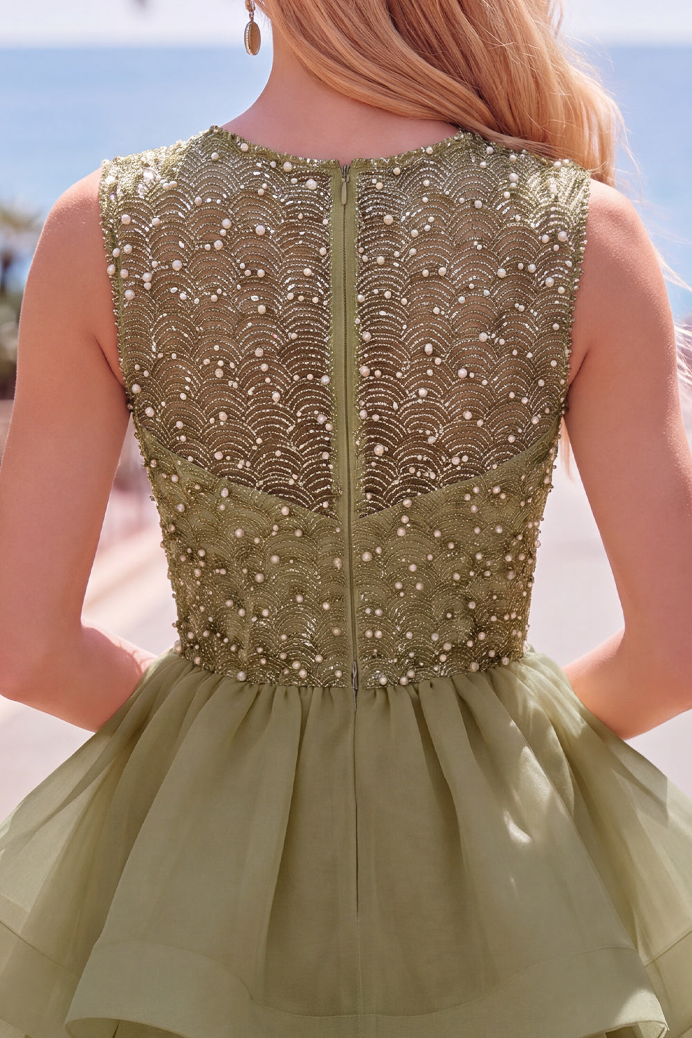 Sparkly Yellow A-Line Illusion Neck Beaded Tiered Short Homecoming Dress