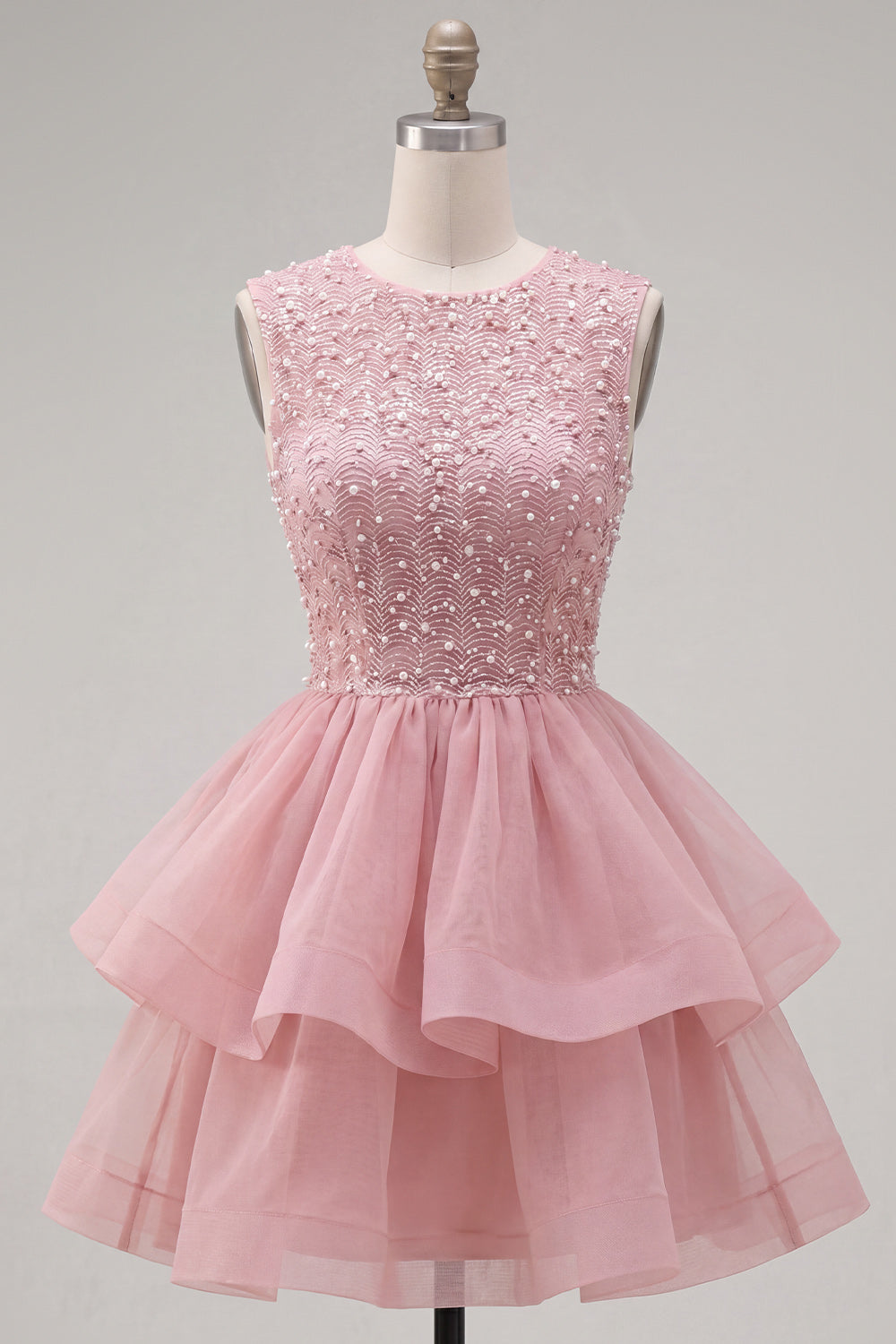 Sparkly Yellow A-Line Illusion Neck Beaded Tiered Short Homecoming Dress