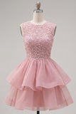 Sparkly Yellow A-Line Illusion Neck Beaded Tiered Short Homecoming Dress