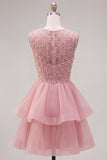 Sparkly Yellow A-Line Illusion Neck Beaded Tiered Short Homecoming Dress