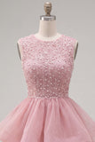 Sparkly Yellow A-Line Illusion Neck Beaded Tiered Short Homecoming Dress