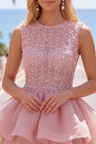 Sparkly Yellow A-Line Illusion Neck Beaded Tiered Short Homecoming Dress