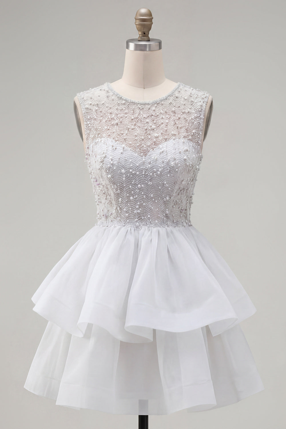 Sparkly Yellow A-Line Illusion Neck Beaded Tiered Short Homecoming Dress