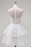 Sparkly Yellow A-Line Illusion Neck Beaded Tiered Short Homecoming Dress