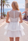 Sparkly Yellow A-Line Illusion Neck Beaded Tiered Short Homecoming Dress