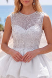 Sparkly Yellow A-Line Illusion Neck Beaded Tiered Short Homecoming Dress