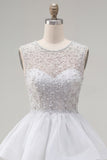 Sparkly Yellow A-Line Illusion Neck Beaded Tiered Short Homecoming Dress