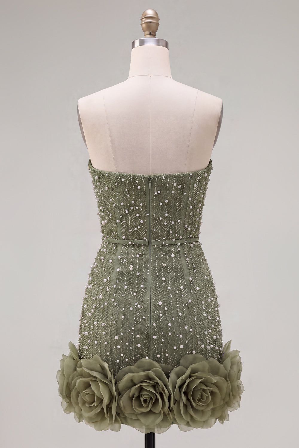 Sparkly Blue Beaded Strapless Short Tight Homecoming Dress with 3D Flowers
