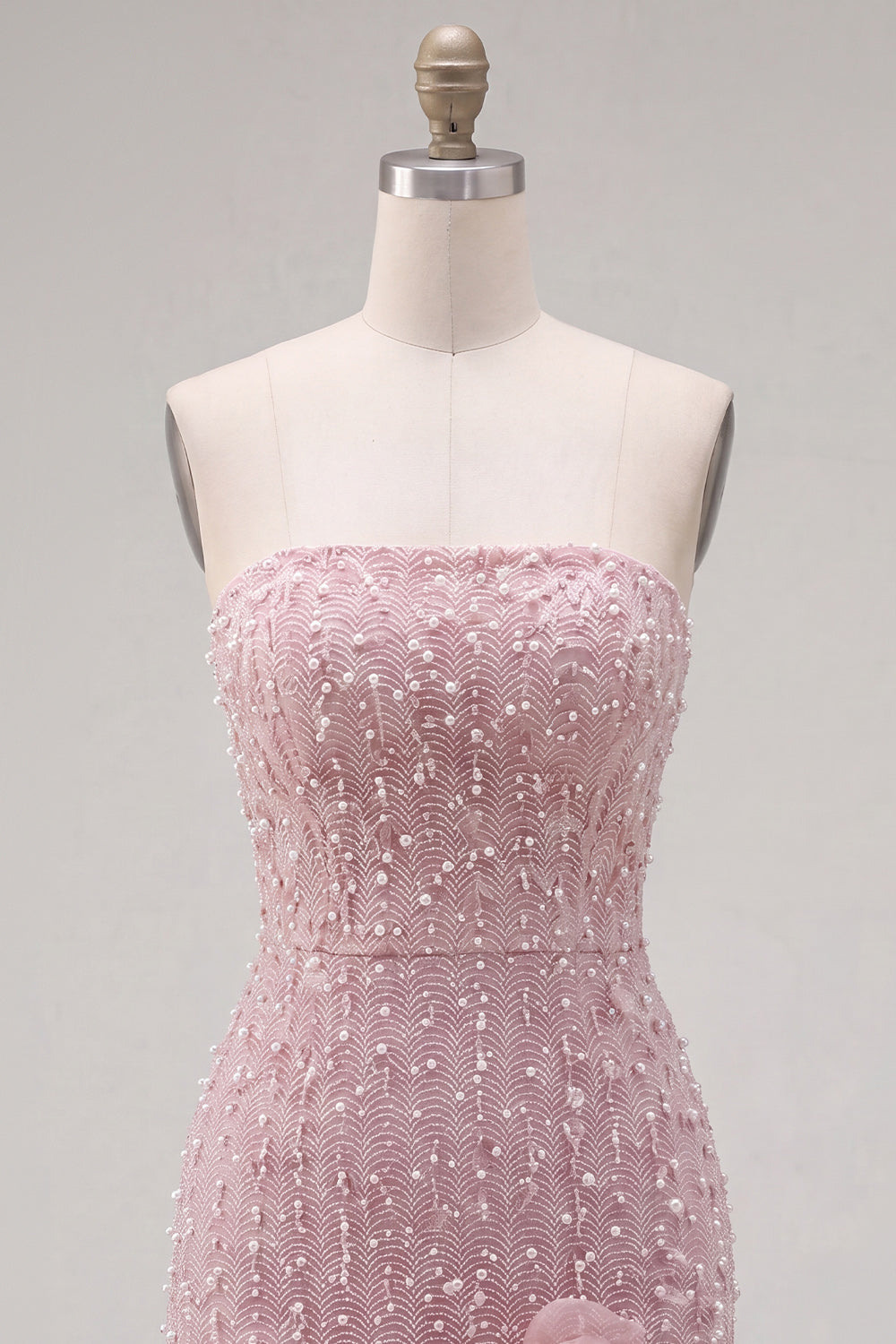 Sparkly Blue Beaded Strapless Short Tight Homecoming Dress with 3D Flowers