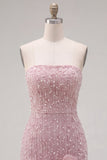 Sparkly Blue Beaded Strapless Short Tight Homecoming Dress with 3D Flowers