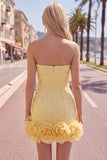 Sparkly Blue Beaded Strapless Short Tight Homecoming Dress with 3D Flowers