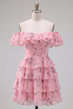 Blue Floral A-Line Tiered Ruffled Short Corset Homecoming Dress