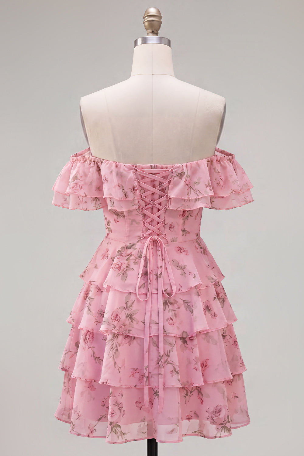 Blue Floral A-Line Tiered Ruffled Short Corset Homecoming Dress