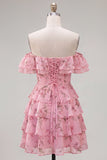 Blue Floral A-Line Tiered Ruffled Short Corset Homecoming Dress