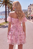 Blue Floral A-Line Tiered Ruffled Short Corset Homecoming Dress