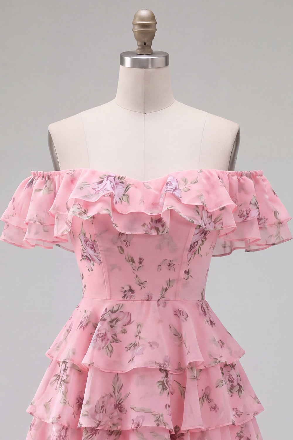 Blue Floral A-Line Tiered Ruffled Short Corset Homecoming Dress
