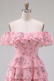 Blue Floral A-Line Tiered Ruffled Short Corset Homecoming Dress