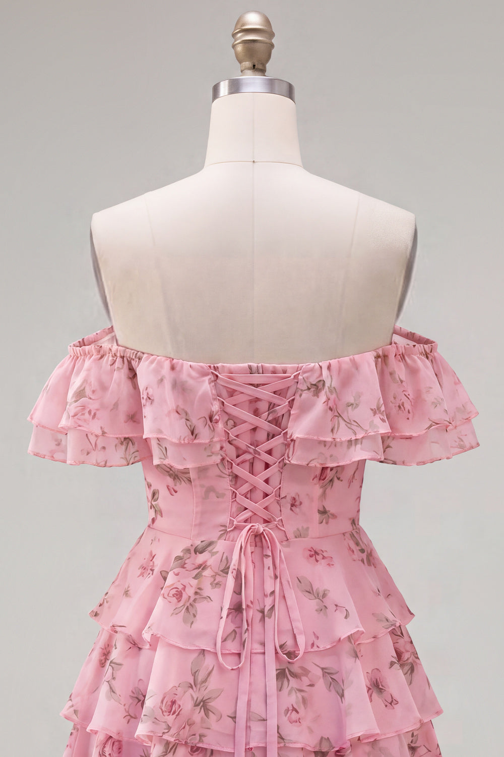 Blue Floral A-Line Tiered Ruffled Short Corset Homecoming Dress