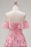Blue Floral A-Line Tiered Ruffled Short Corset Homecoming Dress