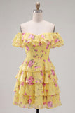 Blue Floral A-Line Tiered Ruffled Short Corset Homecoming Dress