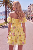 Blue Floral A-Line Tiered Ruffled Short Corset Homecoming Dress