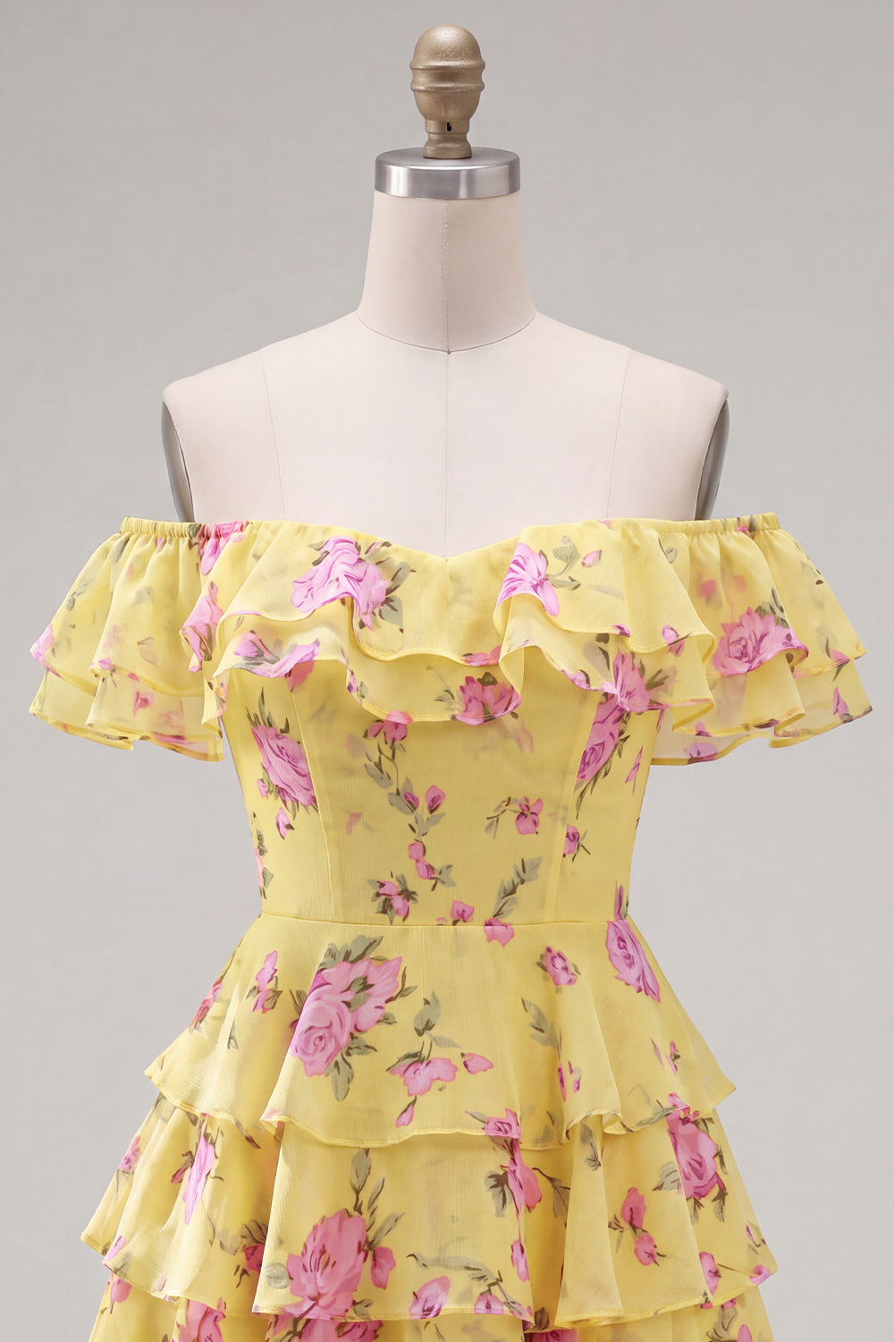 Blue Floral A-Line Tiered Ruffled Short Corset Homecoming Dress