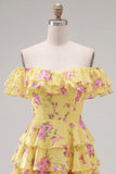 Blue Floral A-Line Tiered Ruffled Short Corset Homecoming Dress