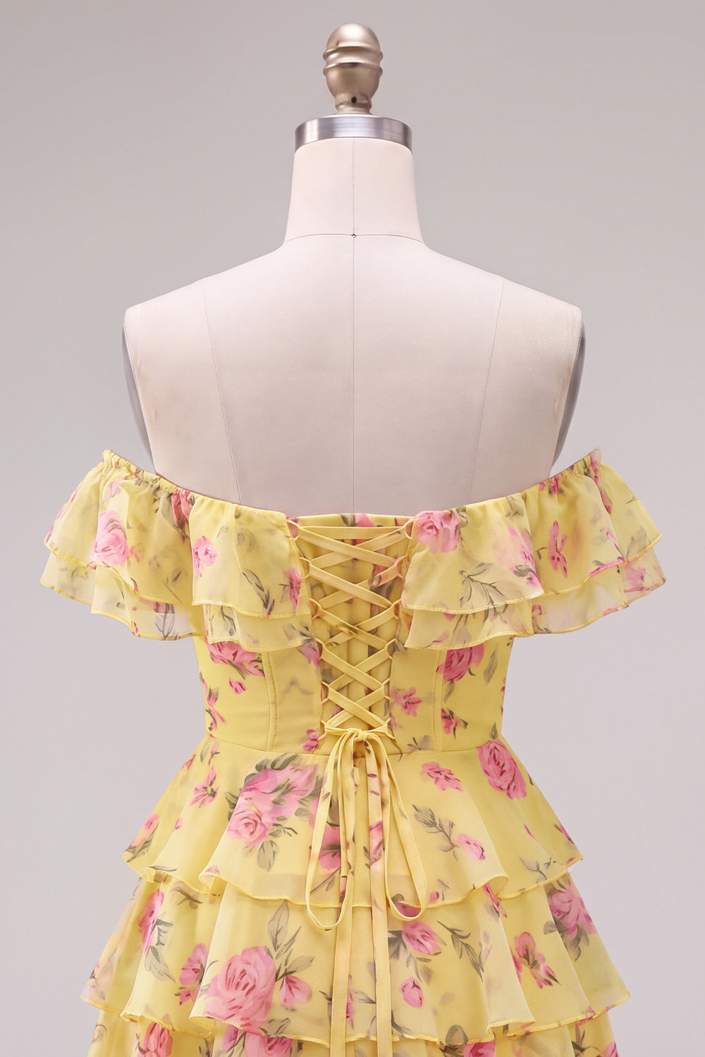 Blue Floral A-Line Tiered Ruffled Short Corset Homecoming Dress