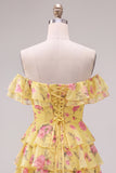 Blue Floral A-Line Tiered Ruffled Short Corset Homecoming Dress