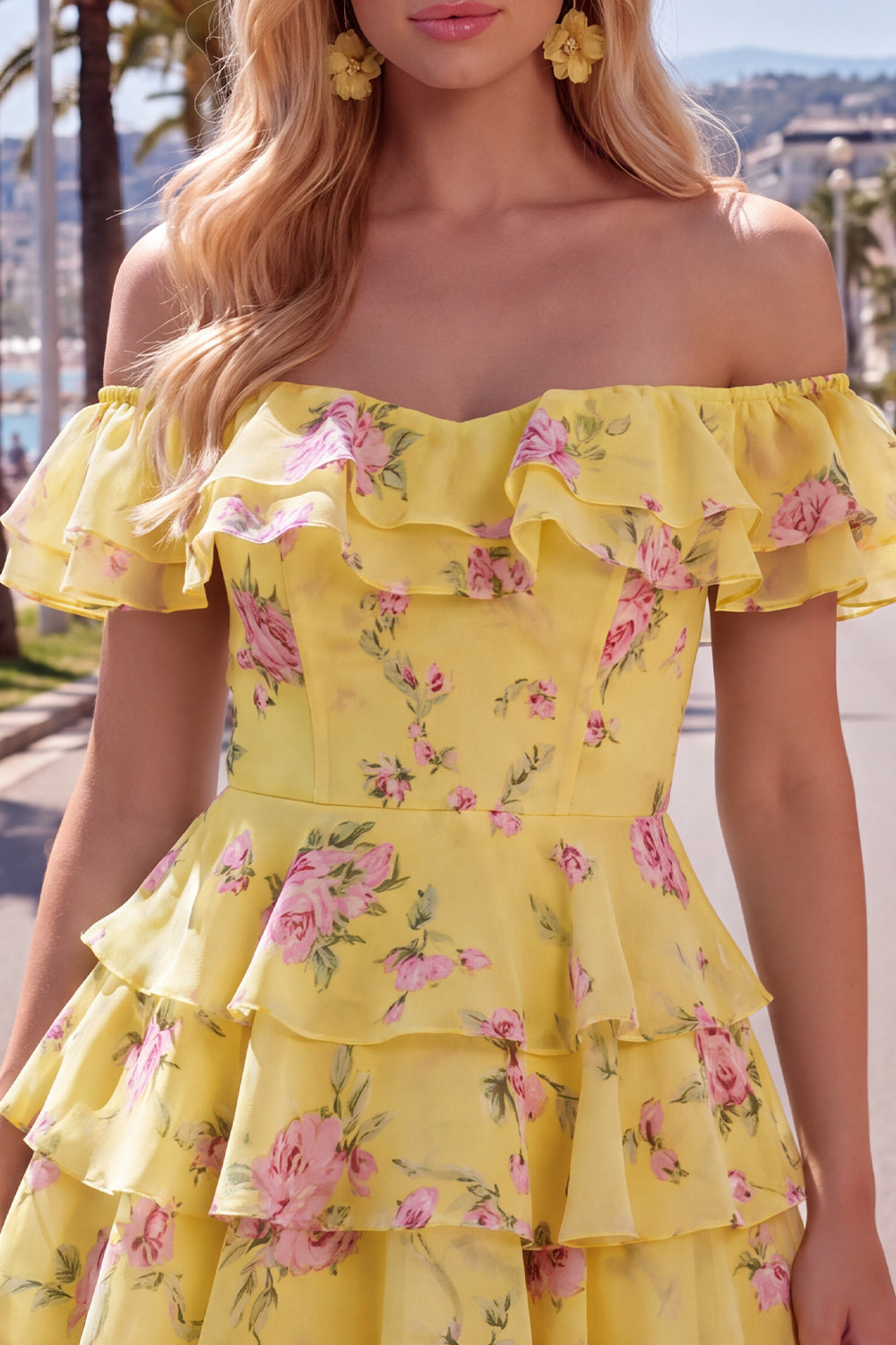 Blue Floral A-Line Tiered Ruffled Short Corset Homecoming Dress