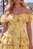 Blue Floral A-Line Tiered Ruffled Short Corset Homecoming Dress