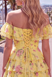 Blue Floral A-Line Tiered Ruffled Short Corset Homecoming Dress