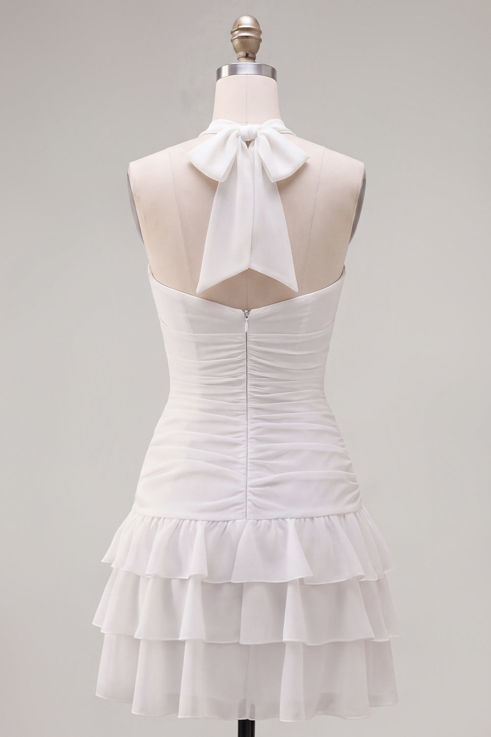 Blue Halter Ruched Ruffled Short Homecoming Dress with 3D Flower
