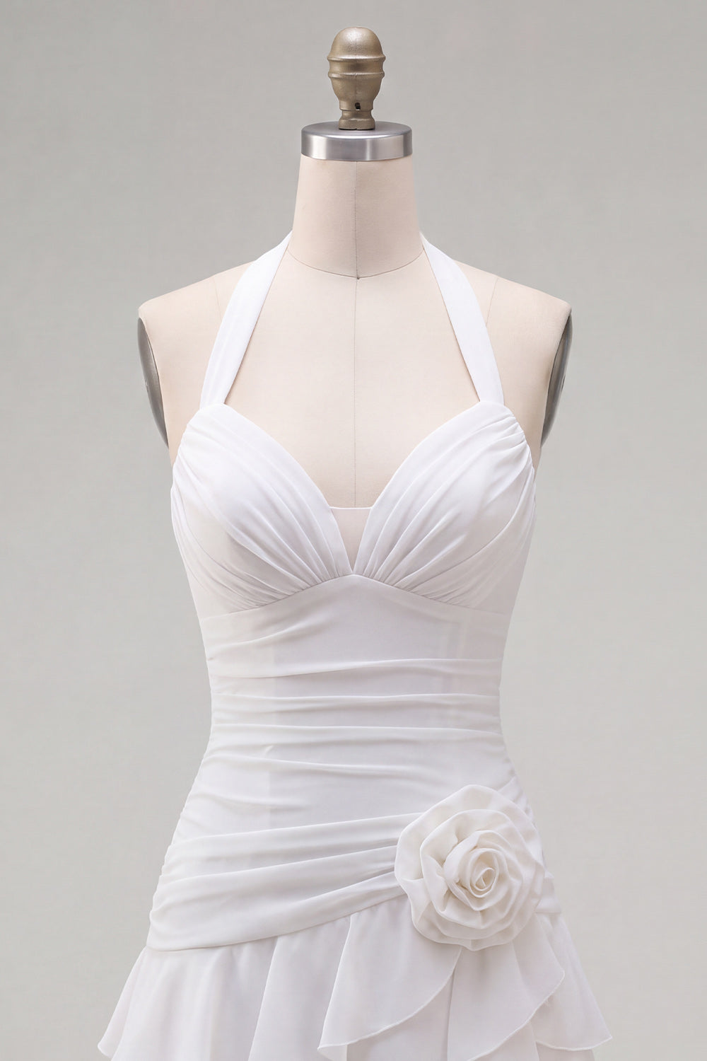 Blue Halter Ruched Ruffled Short Homecoming Dress with 3D Flower
