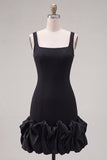 Fuchsia Square Neck Ruffled Short Tight Homecoming Dress